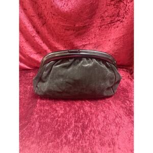 Vintage Accessories Kiss Lock Evening Clutch Genuine Black Suede Leather - Italy
